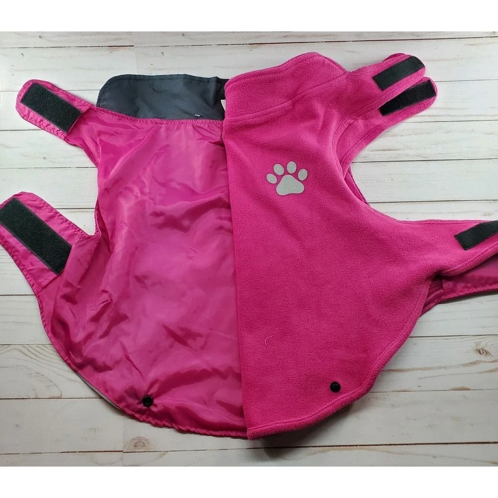 Dog Sweater Coat Reflective Vest Size Large Pink Gray Top Paw 2 in 1 Safety Vest
